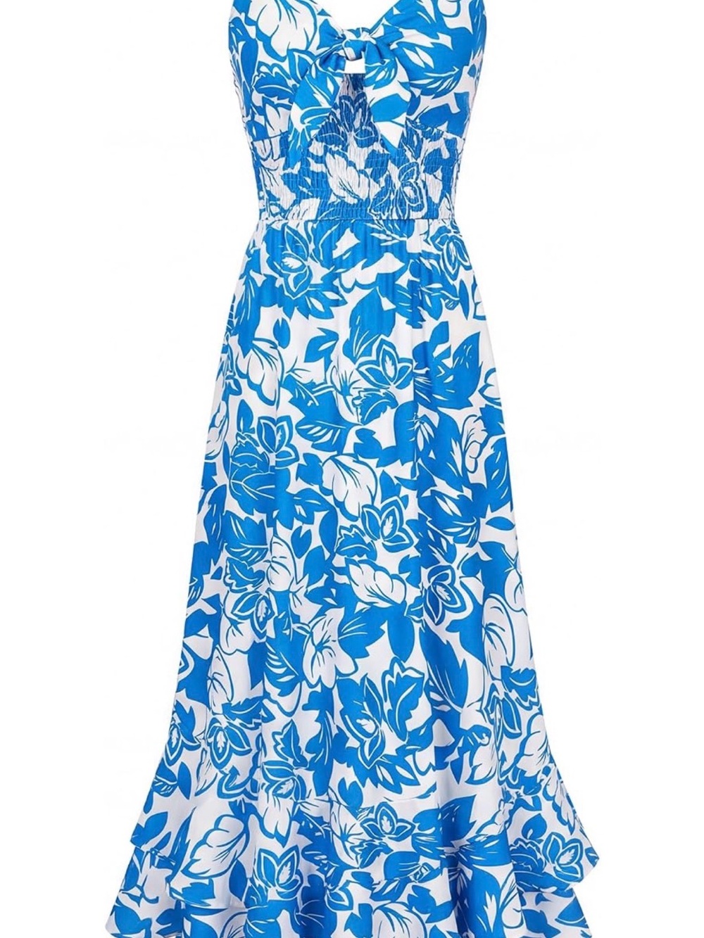 Blue Floral Maxi Sundress with Tie Front